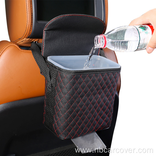 Waterproof Leather Durable Car Trash Can with Lid